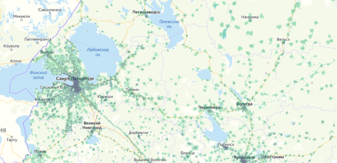 Зона покрытия МТС на карте Смоленск 